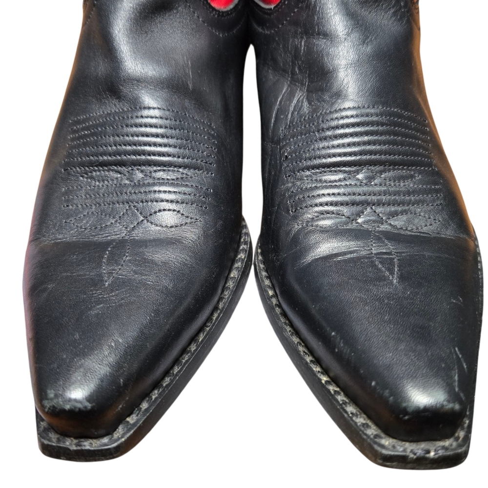 Vintage Tony Lama Black Red White Blue Flower Western Leather Boots Size 7 - Picture 5 of 16